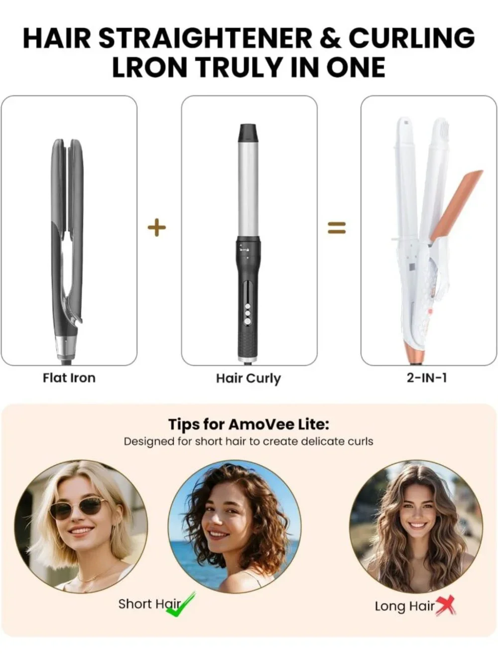 Dual Voltage 2-in-1 Curling Iron & Hair Straightener, Travel-Friendly, 1 Inch